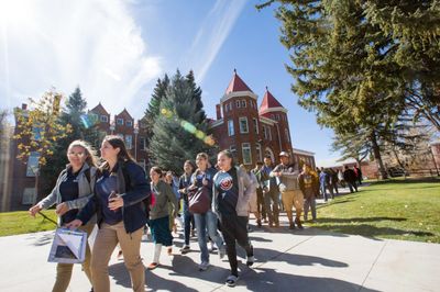 NAU staff give prospective students a tour of the Flagstaff campus.