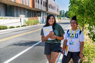 Future Lumberjacks happily tour the NAU Flagstaff campus.